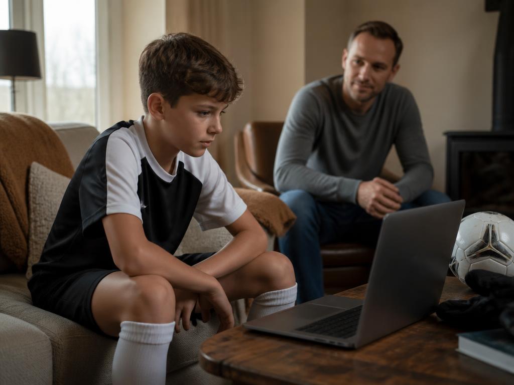 A young player joining a live online mindset session from home